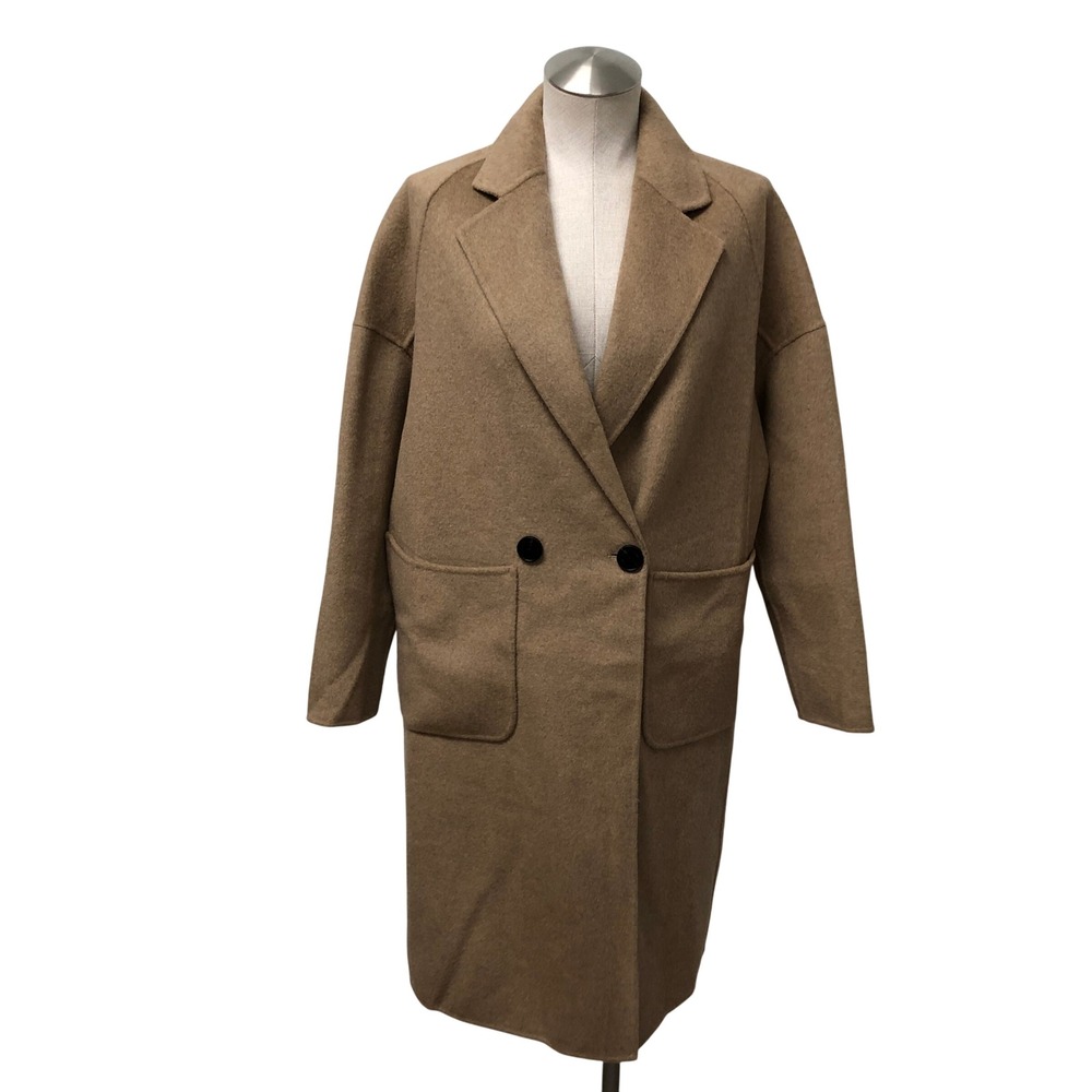 Belle & Bloom Coat Womens Small Camel Wool Blend Double Breasted Pockets